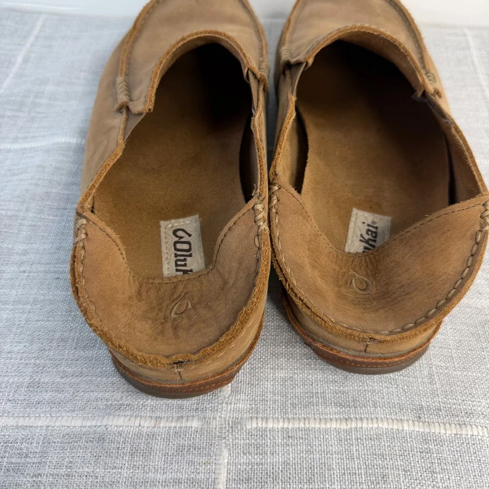 OluKai Moloa Loafer Mens Size 9.5 Brown Leather Slip On Shoe Convertible Slipper